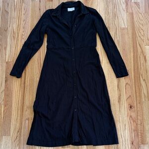 Everlane Classic Black Long Sleeve Button Up Collar Shirt Dress Midi